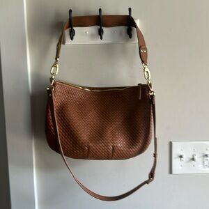 Quince Italian Leather Convertible Crescent Handwoven Shoulder Bag